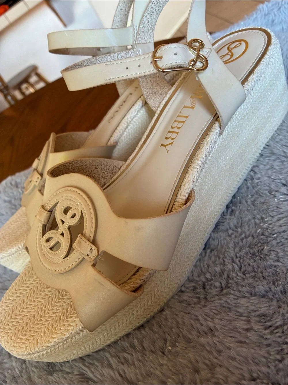Sam & Libby Cream Platform Espadrille Sandals with Ankle Strap